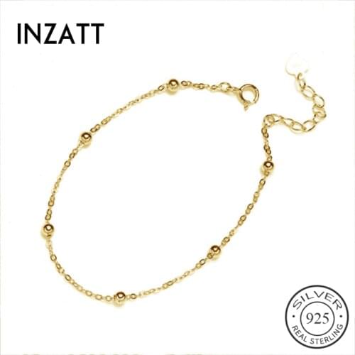 INZATT Trendy 925 Sterling Silver bead Bracelet For Women Charm Metal Chain Link Office OL Fashion Jewelry Birthday Party Gift