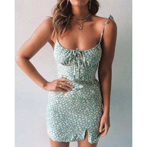 Womens Summer Floral Print Spaghetti Strap Sleeveless Sexy Dress Above Knee Mini Dress
