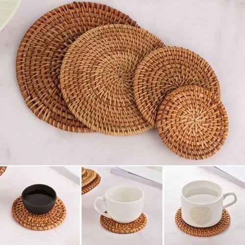 1PC Natural Rattan Round Coasters Bowl Pad Handmade Insulation Placemats Table Padding Cup Mats Kitchen Decoration Accessories