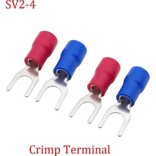 100Pcs/Lot SV2-4 Crimp Terminal Spade Fork Wire Cable Connector SV2-4 U-Type Copper Insulated End Crimp Terminal Blue Red