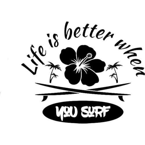 15cm wide Life is better when you Surf Inspirational Text Car Stickers Vinyl Car Body Decoration Strong Self-sticking L570