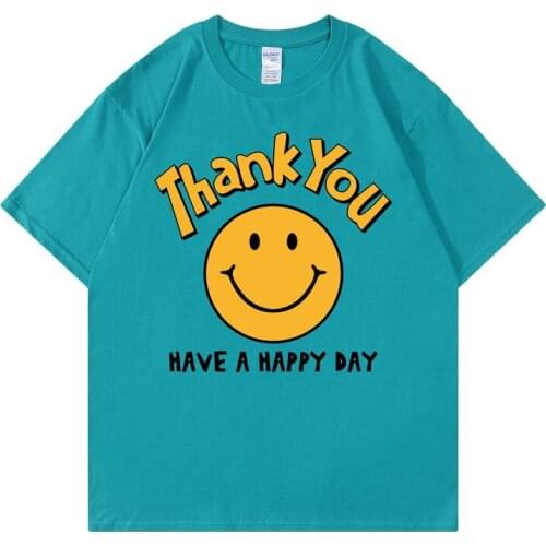 2021 New Hip Hop Streetwear T Shirt Thank you HAVE A HAPPY DAY Print Tshirt Men Harajuku Cotton Short Sleeve Tees Tops
