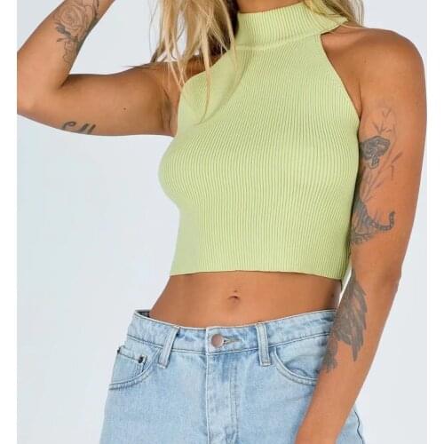 2021 summer Jumper 2021 women Knitwear Tops Sexy Slim Jersey Sweater Club Navel exposed Short Tank top Lady Mini sleeveless vest