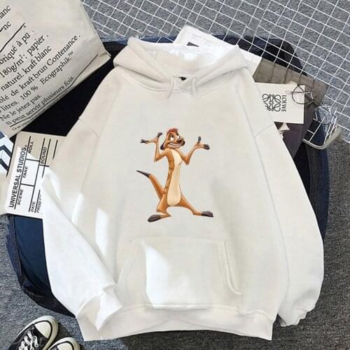 2021 Disney The Lion King Simba Hoodies Womens Clothing TIMON Kawaii Pullover Cartoon Print Warm Femme Couple Hooded Sweatshirt
