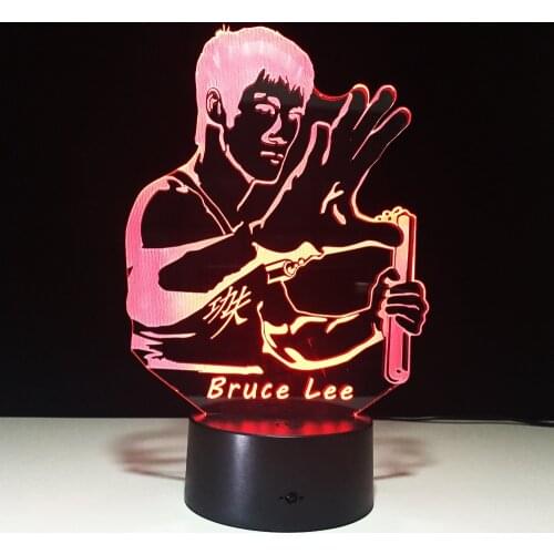 Bruce Lee Kungfu Star Lighting 3d Lamp LED Night Light 7 Colors Change Light with USB cable Kids Gifts 3D593 Drop Shipping