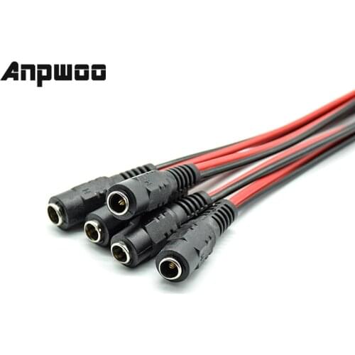 ANPWOO 5pcs DC power male female cable 12V Plug DC Adapter cable Plug Connector for CCTV Camera DC plug 5.5*2.1mm 5.5x2.1