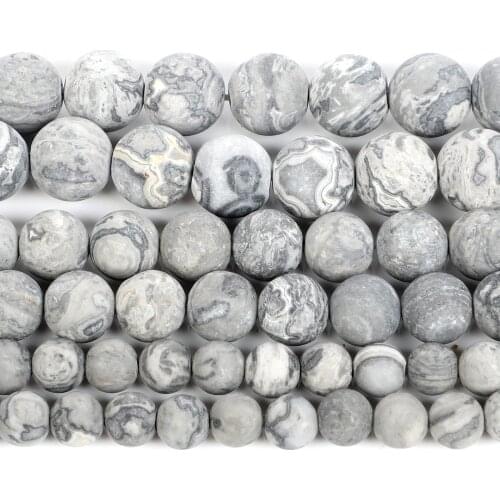 Natural Stone Smooth Grey Picasso Charm Round Loose Beads For Jewelry Making Needlework Bracelet DIY Strand 4-12 MM