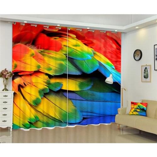 Colored feathers Customized Luxury 3D Blackout Curtain Living Room girl Bedroom Hotel Window Drapes Cortina para sal pillowcase
