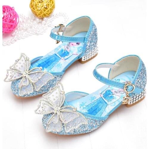 Disney Frozen Children Party Shoes Rhinestone Girls High Heels Pearl Kids Glitter Shoes Princess Wedding Shoes Girls Elsa sandal