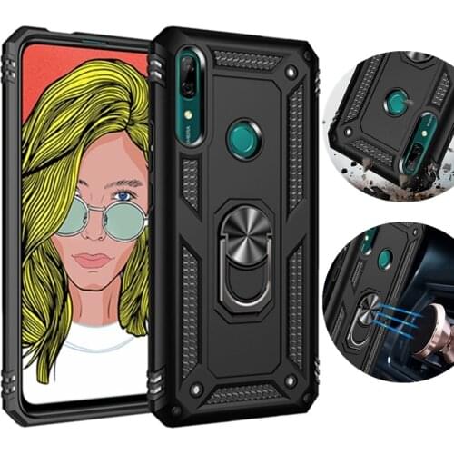 For Huawei P Smart Z / Y9 Prime 2019 Shockproof TPU + PC Case for P Smart Z 2019 Luxury Metal Ring Holder Stand Magnetic Cover