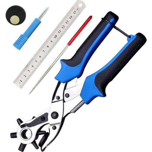 6 Holes Leather Hole Punch Pliers for Leather Belts Cards Paper Fabric Multifunctional Belt Hole Puncher Household Strap Setter