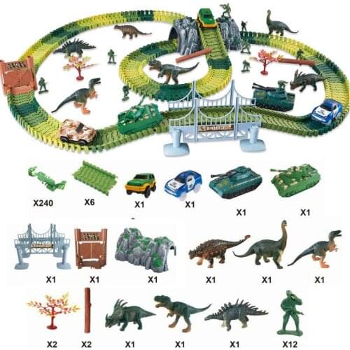 Children Electric Educational Car Toys Dinosaur Electric Rail Car DIY Assembly Racing Car for Children Birthday Christmas Gifts
