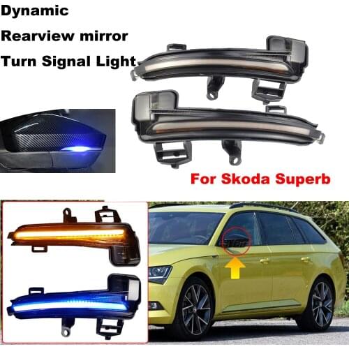 Für Skoda Superb A7 MK3 B8 2016-2019 Seite Spiegel Flasher Licht Blau-Gelb LED Dynamische Sequentielle Drehen signal Flasher Bli