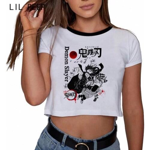 Japanese Anime Kimetsu No Yaiba Demon Slayer crop tops Women Harajuku Ullzang Fashion T-shirt Vintage Aesthetic Grunge Tshirt
