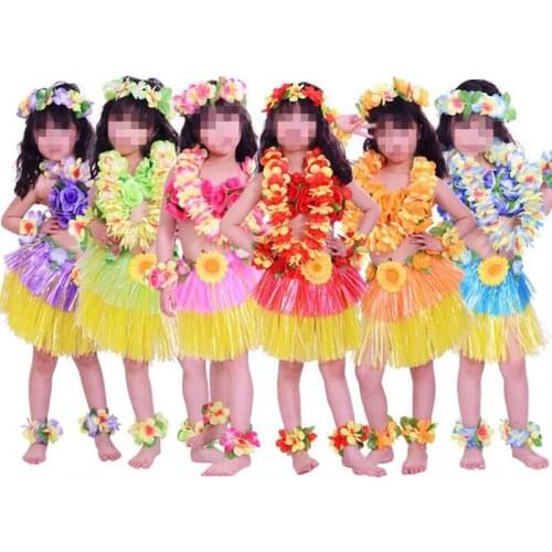 Hawaii Costume Cosplay Lei Headband Flower Garland Wristbands Bra Hula Skirts Set Summer Beach Party Christmas Halloween