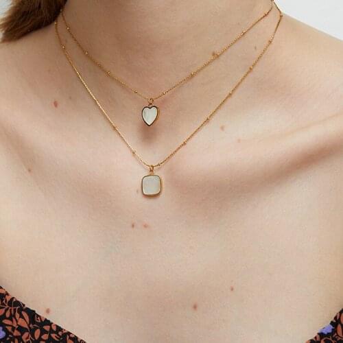 Minar Classic Square White Shell Pendant Necklace for Women Girls Gold Color Stainless Steel Chain Necklace Plain Accessories