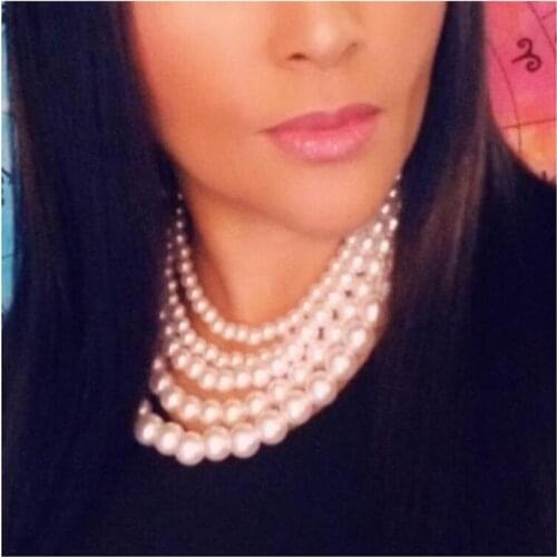 6 Colour Maxi Luxury Necklace Earring Jewelry Sets for Women Big Simulated Pearl Multilayer Necklace 2020 Party Wedding Bijoux