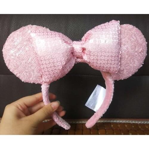 Disney Minnie mickey Sequins PINK EARS COSTUME Cosplay Plush Adult/Kids Headband Gift