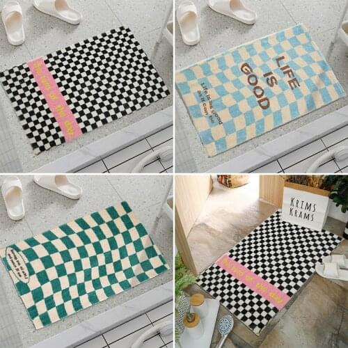 Plush Entrance Doormat Absobent Carpet Non-Slip Floor Mat for Living Room Check Pattern Bath Rugs Hallway Welcome Door Mats
