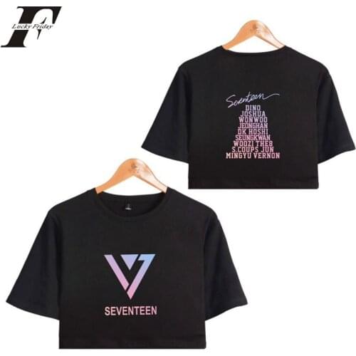 LUCKYFRIDAYF 2018 Seventeen crop top Women Exposed Navel T Shirts Short Sleeves O-Neck Hip Hop Summer tshirt Casual T-Shirt Tops