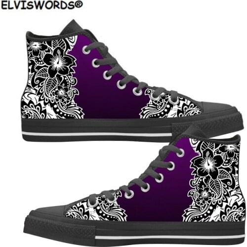 ELVISWORDS Polynesia Prints Leisure Womens Vulcanized Shoes Stylish High Top Sneakers for Female Ladies Classic Footwear Flats