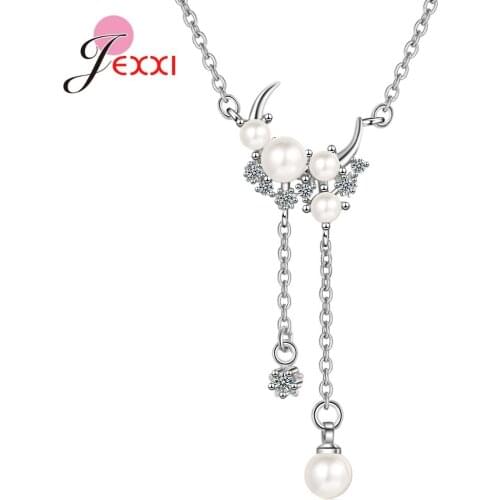 Bohemian Pearl Pendant Necklaces 925 Sterling Silver Chain Choker Necklace For Women Fashion Jewelry Gift