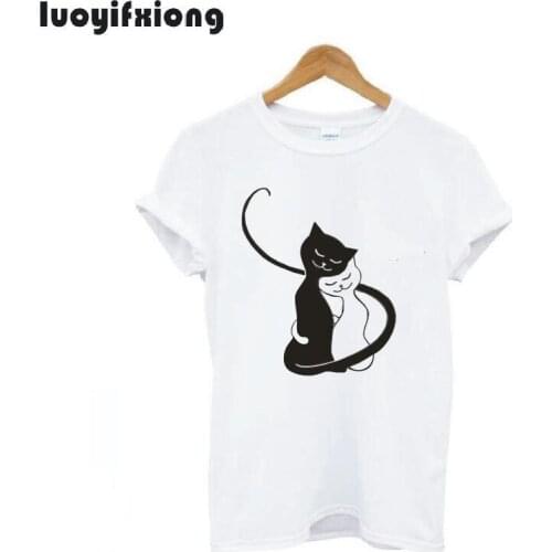 Fashion Women Tshirt Short Sleeve Hugging Love Cats T Shirt Women Tops Girl Hipster Tee Shirt Femme Cute Black Cat Print T Shirt