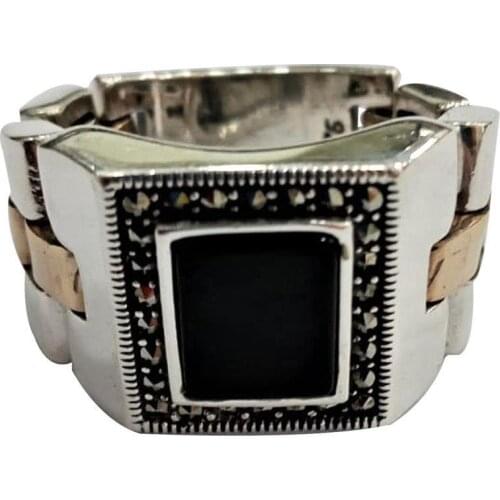 ROLEX WATCHBAND RECTANGLE ONİKS AND ZİRKON STONE MEN 'S RING