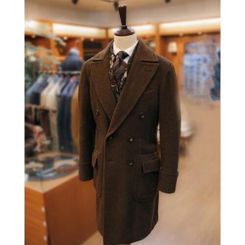 Mid-Length Woolen Coat Custom 2021 Winter Mens Solid V-Neck Jacket Fashion Thicken Singal-Breasted Plus Overcoat