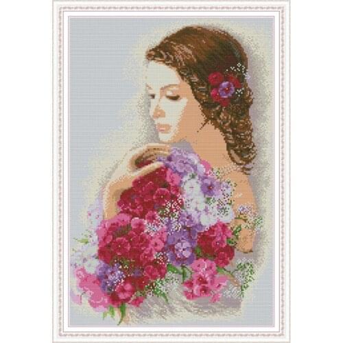 Beauty and flowers cross stitch kit aida 14ct 11ct count print canvas cross stitches needlework embroidery DIY handmade