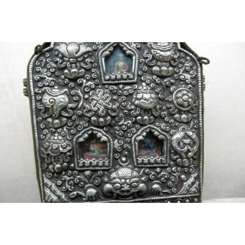 Nepal temple Old Copper & silk cloth Eight treasures Buddhism Shrines TangKa