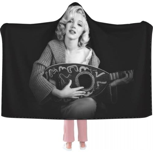 Wearable Cartoon Fur Blanket with Hooded Marilyn Monroe Cute Bed Blanket Coral Velvet Warm Throw Blanket In Winter