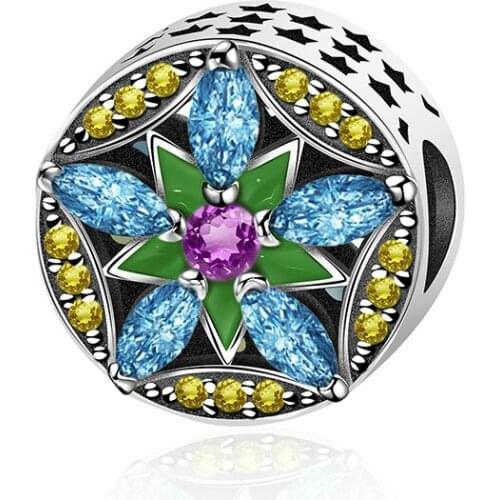 NEW 100% 925 Sterling Silver Bead Nano Yellow Rose Red Horse Eye Sea Blue Zircon Crystal Pentagram Hollow Charm Jewelry1461-1480