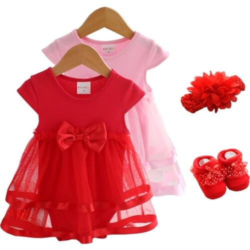 Newborn Baby Girl Dresses&Clothes 1 Year Old Baby Girl Party Dress Summer 3pcs 2019 Socks+Hairband Baby Girl Dress 3 6 9 Months