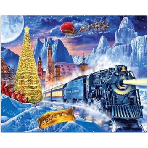 Full Square diamond Painting polar express train 5D DIY Christmas tree diamond embroidery Rhinestones mosaic Christmas gift
