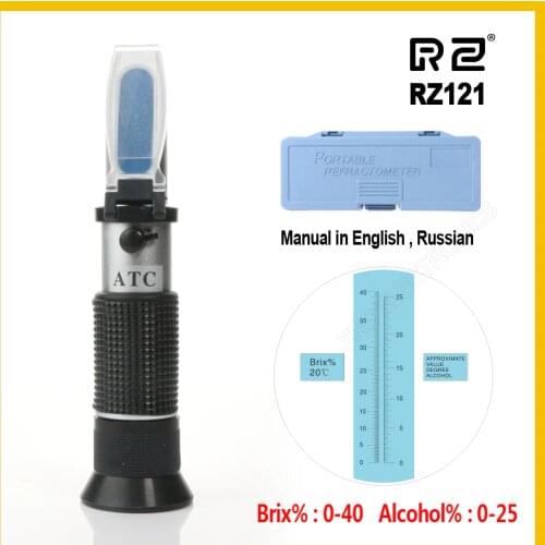 RZ Alcohol Refractometer Sugar Grape Wine Concentration 0~25% Alcohol 0~40% Brix Tester Meter ATC Wine Refractometer