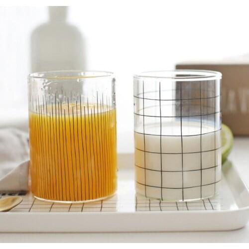 Hand-painted Geometric Line Glass Water Cup Lattice Glass Cup Can Shape Drinking Glass Water And Wine Glass Cup