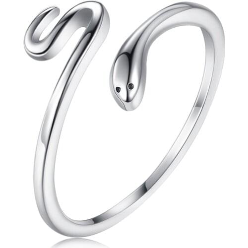 SILVERHOO New S925 Sterling Silver Ring For Women Cubic Zirconia Open Adjustable Cute Snake Rings Anniversary Fine Jewelry