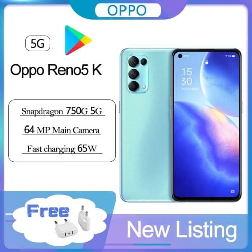 New Offical Original Oppo Reno5 K 5G Smartphone 12GB256GB ROM Cellphone 6.55" 90HZ 64MP 65W FastCharger Snapdragon750G Android11