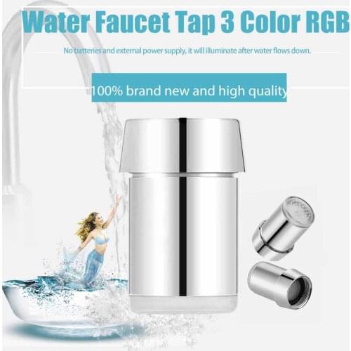 3 Color LED Light Change Faucet Shower Water Tap Temperature Sensor Water Faucet Kitchen Glow Shower Left Screw With Converter