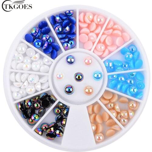TKGOES 1 Box Symphony Flate Back Semi-circle Gems Rhinestones Chameleon Pearl Bead 3D Nail Jewelry Manicure Nail Art Decoration