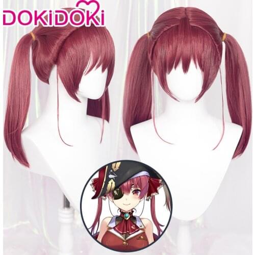 DokiDoki Hololive Cosplay Houshou Marine Wig Cute Wig Hololive Houshou Marine Cosplay Hair Red Wig