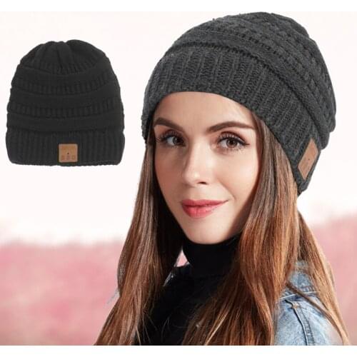 Knitted Velvet 5.0 Bluetooth Winter Warm Headset Cap Wireless Stereo Call Music Headphones Hat for Night Running Fishing