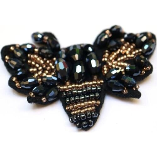 3pcs/lot black bee Embroidered beaded Patches for Clothing sew on rhinestone animals parche Appliques Decoration Badge parche