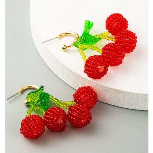 Cute Lovely Hand-woven Crystal Beaded Cherry Earring Female Raspberry Earrings Best Party Wedding Gift For Women Free Shipping