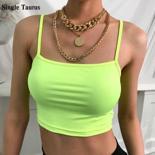 Famale Sexy Fashion Crop Camis Streetwear Short Length Green and Pink Cute Tops for Women Harajuku Cotton Tank Top Summer