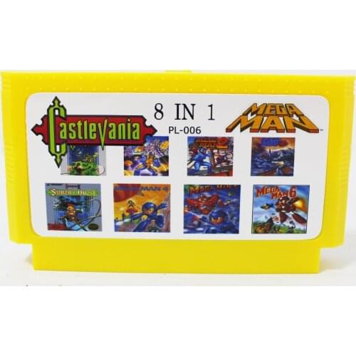 10Pcs/Lot Super Game 8 In 1 Game Card with Mega man 1/2/3/4/5/6 + Castlevania 1/2 8 bit Games Free shipping