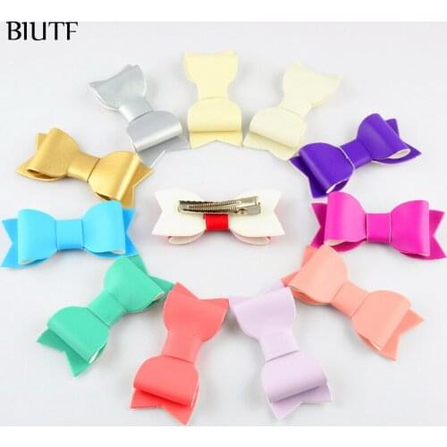 24pcs/lot Beautiful PU Leather Bow Clips girl Hairpin Headdress Accessories 12 Color U Pick FC112