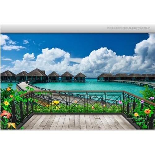 3d wallpaper custom TV setting wall with the balcony wallpaper