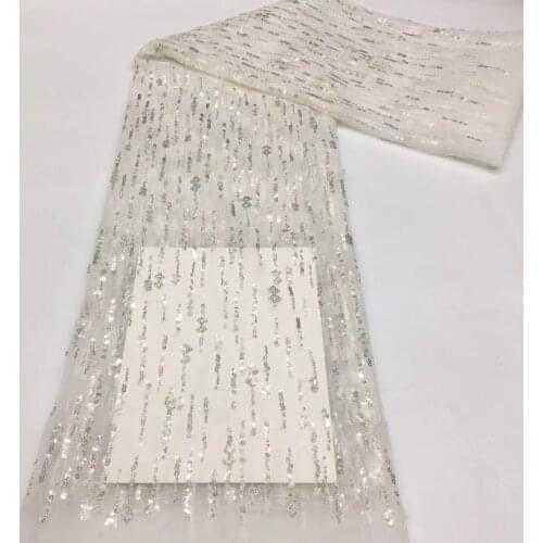 5yards/pc) Newest French net lace with beads and sequins embroidery elegant African tulle lace wedding lace fabric FSS354